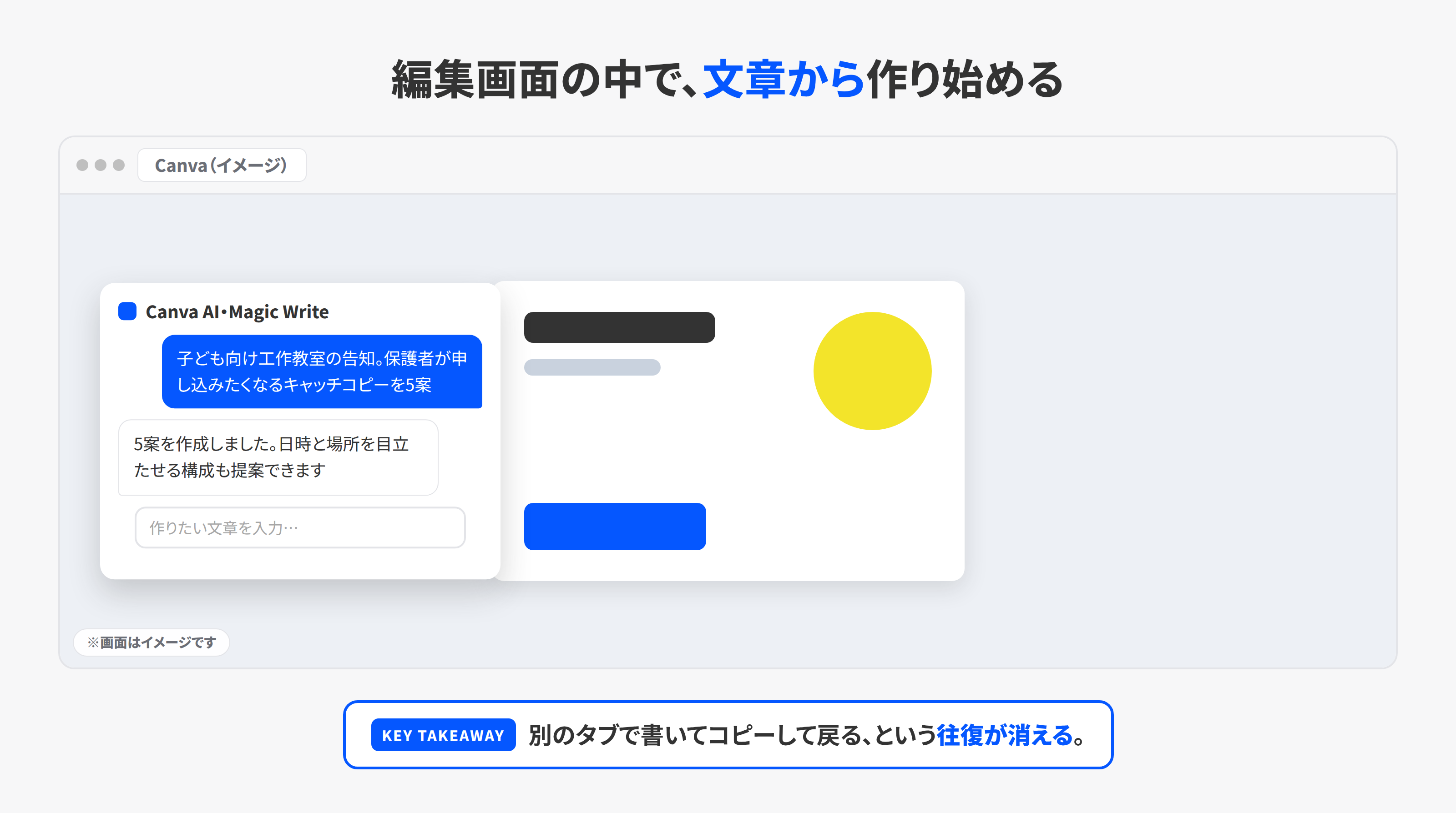 Canvaの編集画面の中で文章を作る画面イメージ